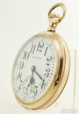Hamilton 16S 21J LS adj. 5p grade 992 pocket watch #2517943, attractive YGF case, engine turned back