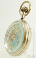 Swiss OS movement/16S case 17J pocket watch, heavy brass case, multi-color dial with Victorian scene