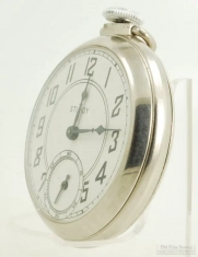 E. Ingraham 16S 0J Sturdy "dollar" pocket watch, WBM chrome case, art deco style numerals