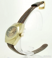 Basis Watch Co. 1J Lucerne ladies' wrist watch w/ date, YBM & SS tonneau-shaped WR case, 2-tone dial