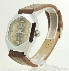 Basis Watch Co. 1J KronoTron Electra wrist watch, angular WBM & SS WR case, hexagonal ombré dial