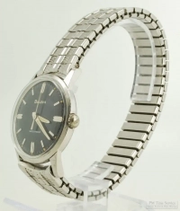 Bulova 17J grade 11ALC M6 wrist watch, heavy SS round WR thin-model case, jet black dial