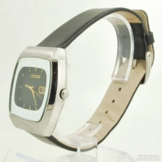 Citizen 21J grade 8200A automatic wrist watch with day & date, distinctive tonneau-shaped SS WR case