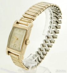 Bulova 21J grade 7AA A9 wrist watch, impressive YGF rectangular case with deep horizontal engraving