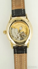 Stauer 27J Presidio automatic wrist watch, quickset date, wind indicator, gold flashed SS WR case