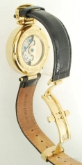 Stührling 20J automatic wrist watch, gold-flashed SS pocket-watch shaped WR case, skeletonized dial