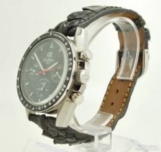 Alpha 1993 20J chronograph wrist watch, heavy SS cushion shaped WR case with tachymeter bezel