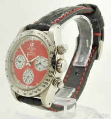 Alpha 1993 20J chronograph wrist watch, heavy SS cushion shaped case with a tachymeter bezel