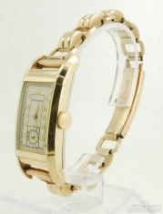 Gruen 15J grade 500 wrist watch #2-145642, YGF & SS rectangular case, bracelet-style band, with box