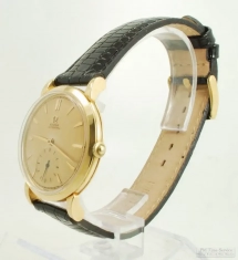 Omega 17J automatic wrist watch #10805612, elegant smooth polish 18k round case, with box