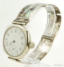 Waltham 7J grade No. 160 wrist watch #16368924, WBM case, bracelet w/ abalone inlay, jeweler's box