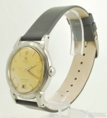 Omega 17J Seamaster grade 565 automatic wrist watch #13112224 with date, classic round SS WR case
