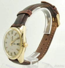Omega 17J model 752 automatic Seamaster wrist watch w/ day & date #27662527, YGF & SS WR case, AS-IS