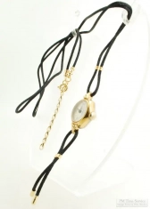 Vintage repurposed Timex ladies' wrist watch with a black watch band cord necklace