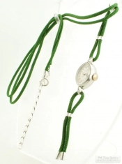 Vintage repurposed Waltham ladies' wrist watch with a green watch band cord necklace