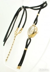 Vintage repurposed Waltham ladies' wrist watch with a black watch band cord necklace
