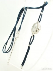 Vintage repurposed Timex ladies' wrist watch with a navy blue watch band cord necklace