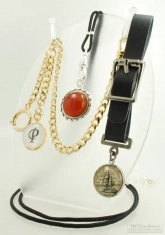 Large single-accent round watch chain fob with various monogram, accent, color & finishing options