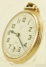 Elgin (Swiss) 16S 17J grade 324 pocket watch #64316445, thin-model YGF case, Montgomery-style dial