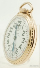 Waltham 16S 23J LS adj. 6p Vanguard U&D wind indicator pocket watch #26665392, model 7G YGF case