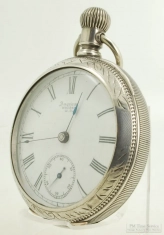 Waltham 18S 15J grade No. 15 pocket watch #3814854, heavy coin silver HB&B fully engraved case