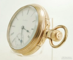 Elgin 18S 7J LS adj. HCM grade 307 pocket watch #11700224, YGF fully engraved box-hinge SB&B case