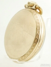 Illinois 16S 21J LS adj. 6p Bunn Special pocket watch, YGF case, train engraving, Montgomery dial