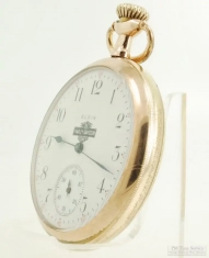 Elgin 16S 7J grade 291 pocket watch #36835876, engraved YGF SB&B case, Harley Davidson shield emblem