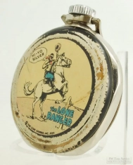 New Haven 16S 0J "dollar watch" pocket watch, heavy five-sided WBM case, elaborate Lone Ranger scene