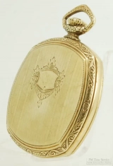 Hampden 12S 17J adj. Viking pocket watch #3805602, attractive YGF engraved square thin-model case