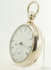 Waltham 18S 11J key wind Wm. Ellery pocket watch #630974, heavy coin silver HB&B case