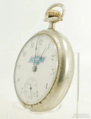 Elgin 18S 7J grade 73 pocket watch #2729516, WBM smooth polish SB&B case, Chevrolet "bow tie" emblem