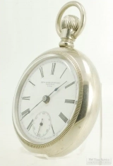 New York Standard 18S 7J grade 61 pocket watch #3528238, WBM SB&B case with steam engine engraving