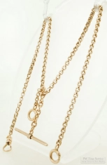 16.5" 14k fancy double-loop link Double Albert style pocket watch chain with a classic t-bar finding