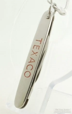 Heavy Texaco WBM & enamel pocket knife watch chain fob, chrome panels with rounded ends