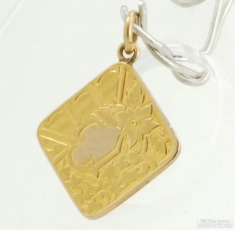 Diamond-shaped 14k gold & YGF engraved pocket watch chain fob, 1.7dwt