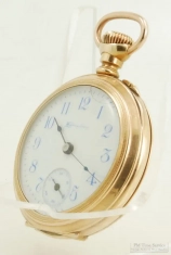 Hampden 3-OS 7J PS Molly Stark ladies' pocket watch #1296535, YGF fully engine-turned HB&B case