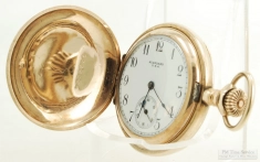 NY Standard OS 7J grade 302 ladies' pocket watch #97195, YGF HC with art nouveau style engraving