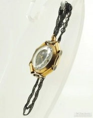 Banner 19mm 7J grade SXE ladies' pendant watch, distinctive fancy YBM case, black 18" chain necklace