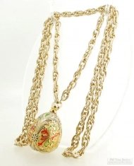 Amida 1J Taylop ladies' pendant watch, YBM egg-shaped engraved/enameled case, extra heavy necklace