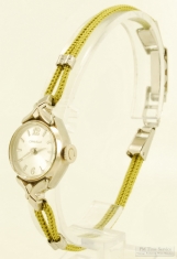 Caravelle by Bulova 17J ladies' wrist watch, elegant WBM & SS oval case with a narrow tapered bezel