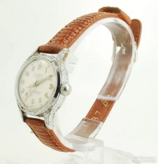 Cowie & Co. 17J LA Forge ladies' wrist watch, heavy WBM chrome & SS WR cushion-shaped case