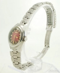 Seiko 17J grade 4205A automatic ladies' wrist watch with quickset date, SS WR case, wine-red dial