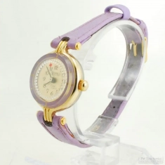 Orbit 17J ladies' wrist watch, YBM & SS round case with a purple bezel, "mystery" dial & purple band
