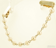 Vintage faux pearl & YBM sweater chain, round links, alligator-tooth style smooth polish clips
