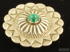 Round silver and malachite button cover, elaborate round silver design with geometric engraving