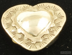 Heart-shaped vintage silver button cover, hand engraved sunburst designs