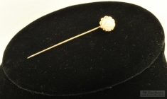 Cameo flower stick pin, YBM round base, off-white resin cameo in the shape of a blooming flower