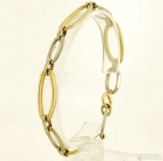 Vintage 8" Simmons 2-tone WBM & brass re-purposed watch chain fancy mixed-oval link bracelet