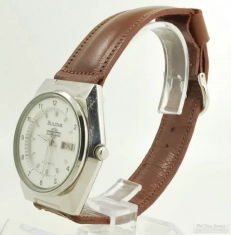 Bulova 17J grade 8205 quickset automatic wrist watch w/ day & date, SS case, Harley Davidson emblem